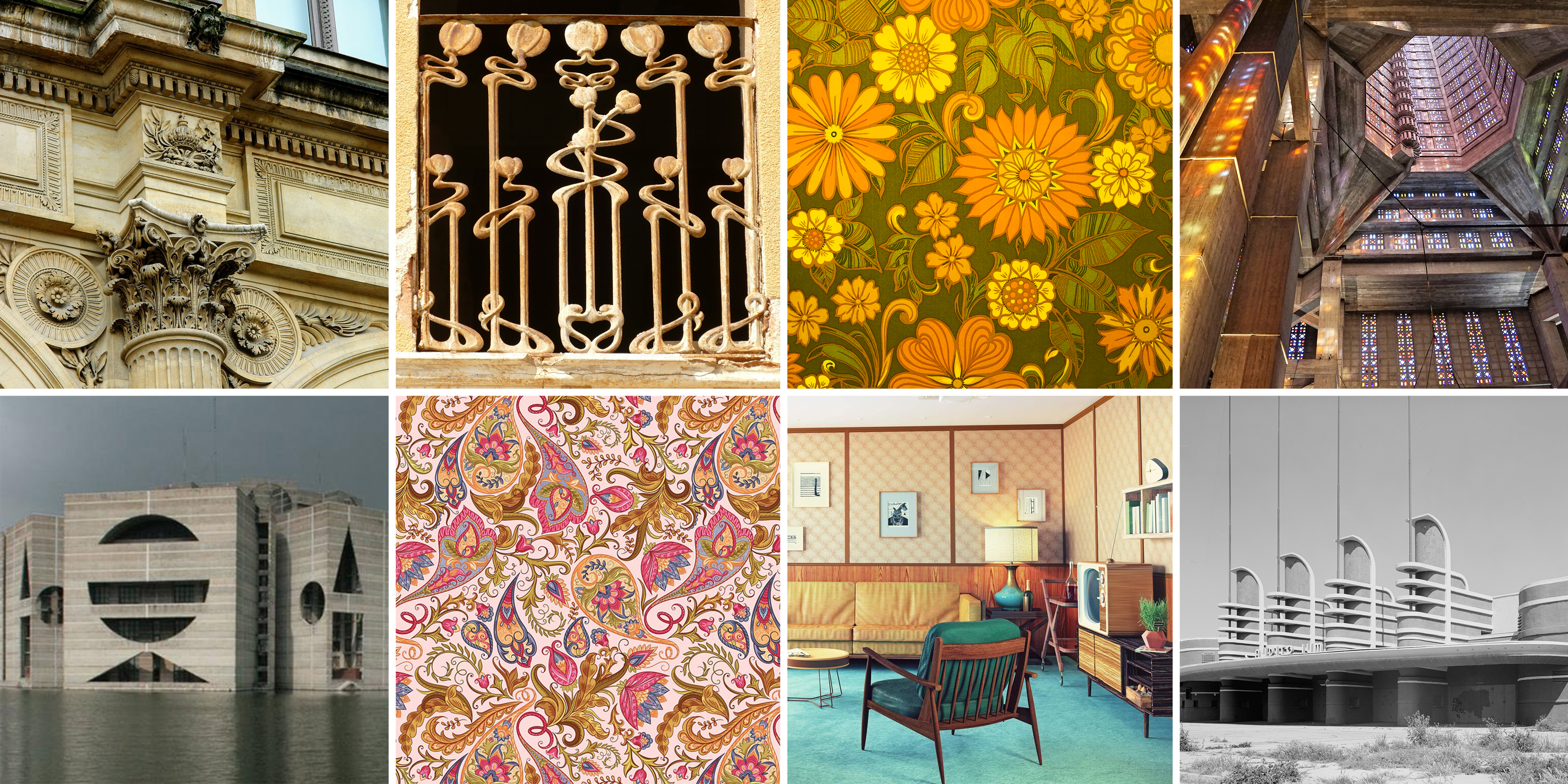collage of art and buildings that are mistaken for Art Deco