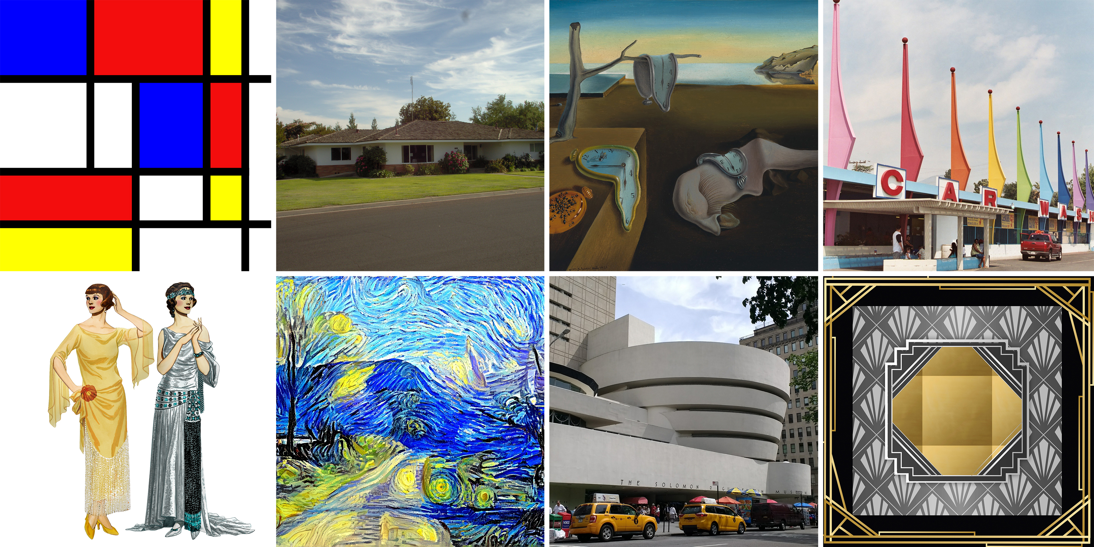 collage of art and buildings that are mistaken for Art Noiveau