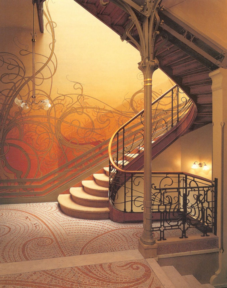 art nouveau staircase at the Hotel Tassel